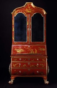Estante de livros, inglês, c.1700 (japanning vermelho) de English School
